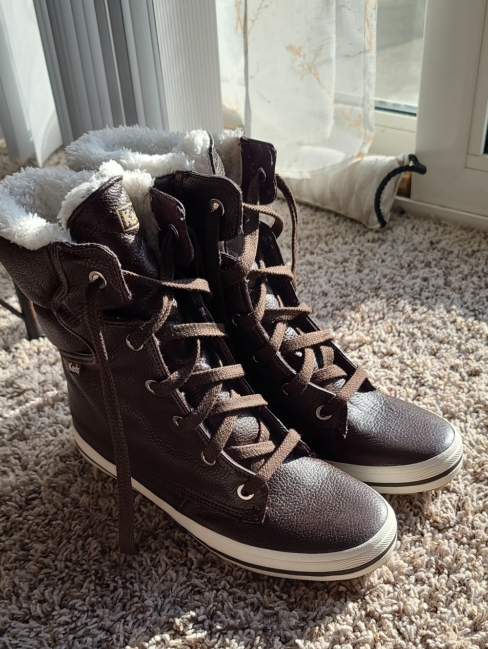 Keds Brown Lace-Up Faux Fur Collar Boots